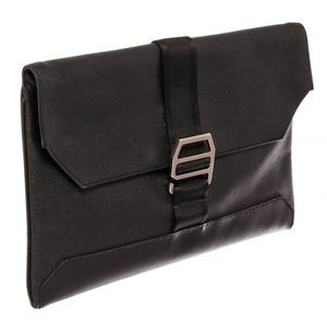 Hermes Black Leather Nylon Cityslide Clutch